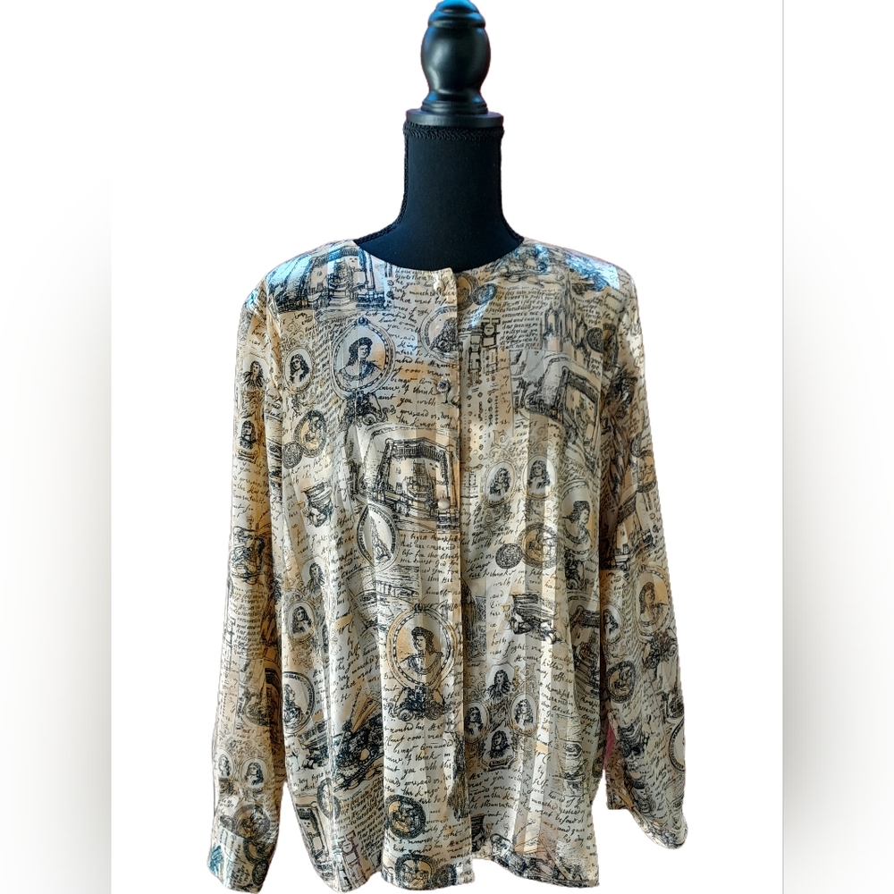 SELLECCA Gold Victorian Era Print Blouse SIZE 14
